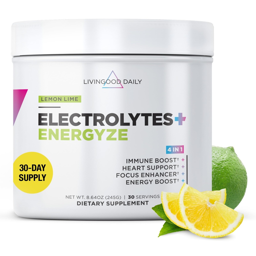 Livingood Daily Electrolytes Powder, Electrolytes Hydration Powder med vitamin C, Taurine, D Ribose & FOS, Sugar Free Electrolyte Drink Mix, Keto, Gluten Free, Lemon Lime Flavor, 30 portioner