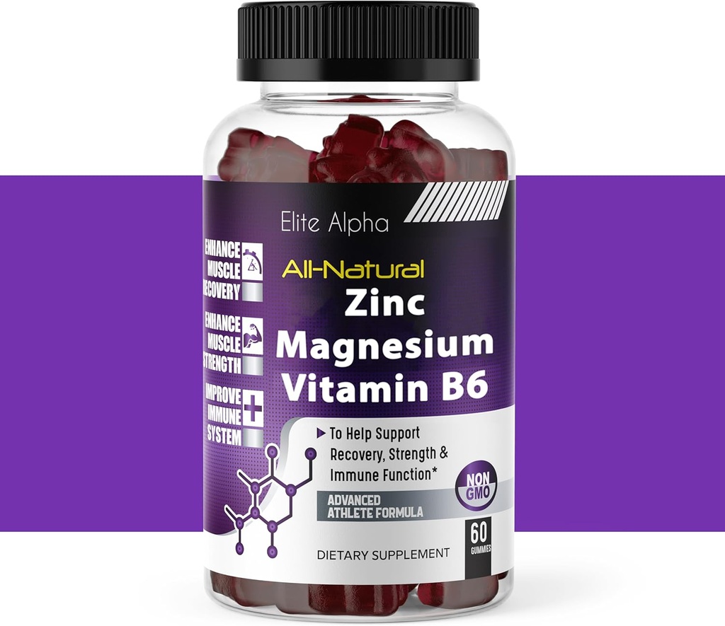 Sinkki+Magnesium+Vitamin B6 Max Strength Gummies - Vahva Kaikki luonnolliset Sinkki, Magnesium, B6 immuunitukea ja lihasten energia & Recovery
