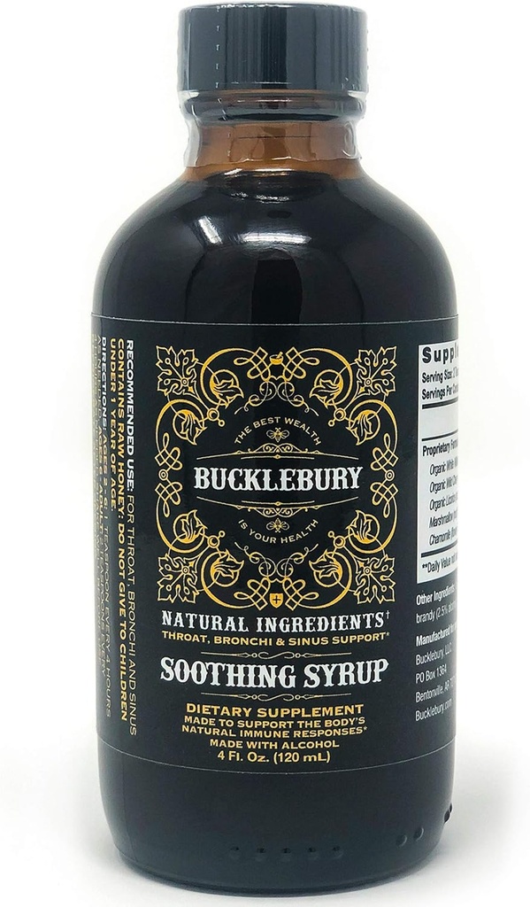 BUCKLEBURY Rauhoittava Herbal Syrup - Ylempi hengitysteiden tuki, alkuperäinen Premium Herbal Kaikki yhdessä täydentää Sinus, Bronchi, kurkku, ja hengitysteiden tuki - 4oz