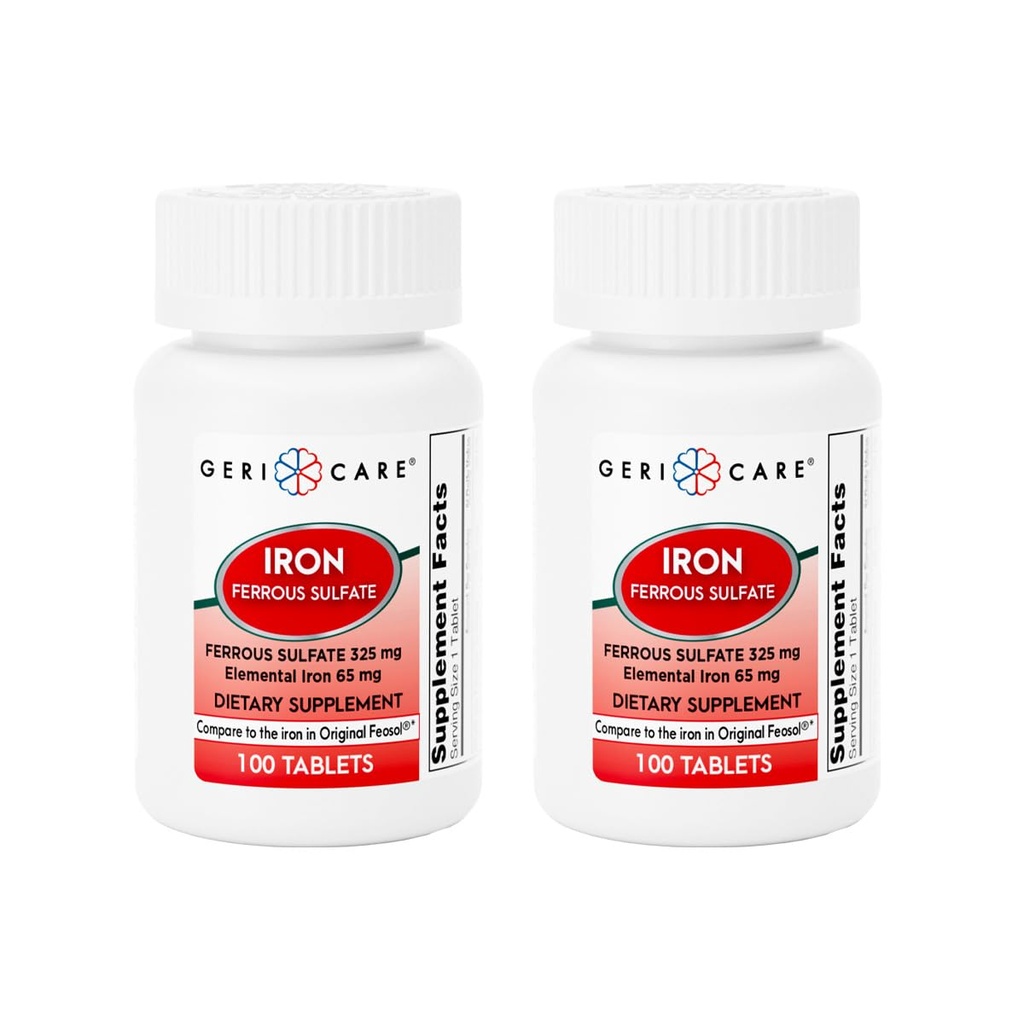 GeriCare Ferrous Sulfate Tabletit 325 mg, Elementaalinen rauta 65 mg Korkea Potenssi Rauta Supplement . Ruokavalio Supplement 100.