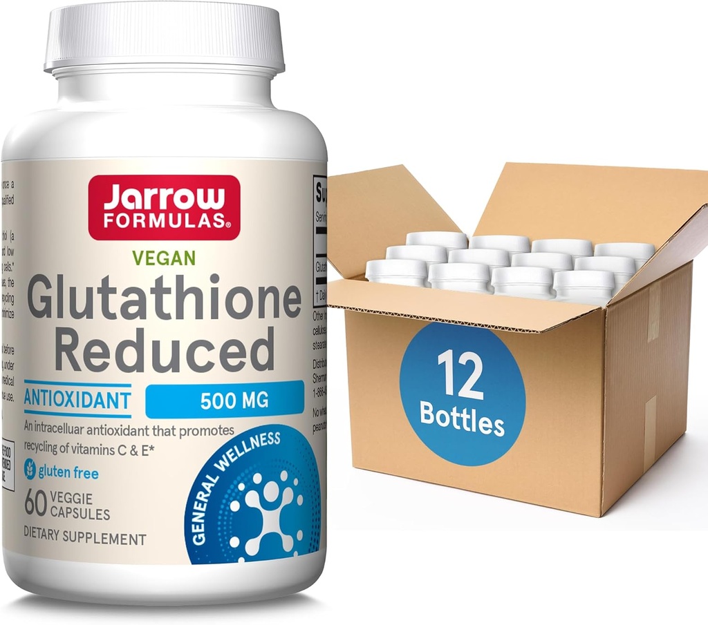 Jaarrow Formula Glutatione Vähennetään 500 mg- 60 Kasviskapselit- intrasellulaarinen antioksidantti-laatu Glutatione lisäravinteet- Tukee kierrätys vitamiineja C & E- ei-GMO- Gluteeniton- Vegaani, pakkaus 12