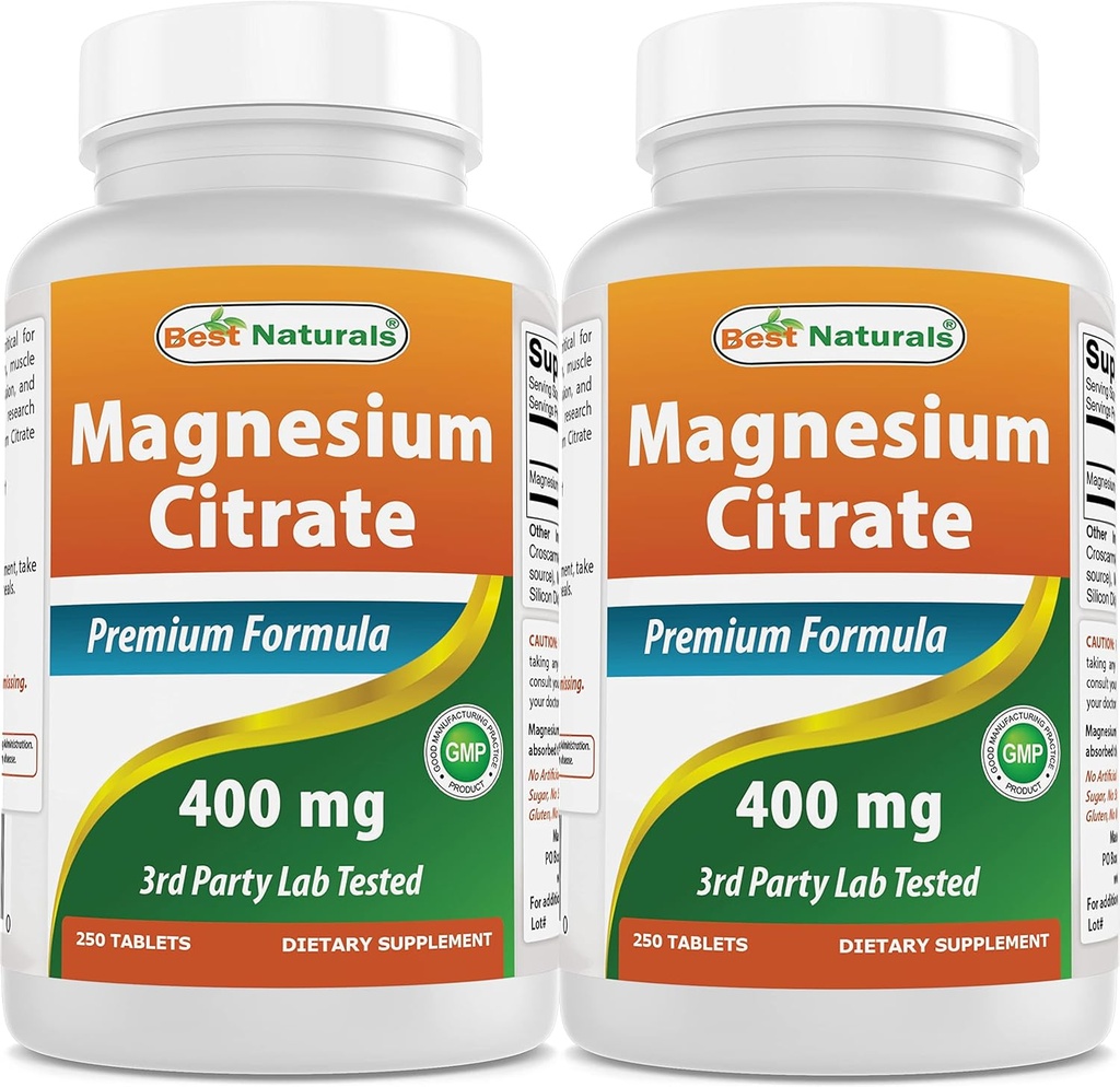 Best Naturals Magnesiumsitraatti (Citrato de Magnesio) 400 mg 250 tablettia (400 mg Elementaali Magnesiumia 2 tablettia) (2)