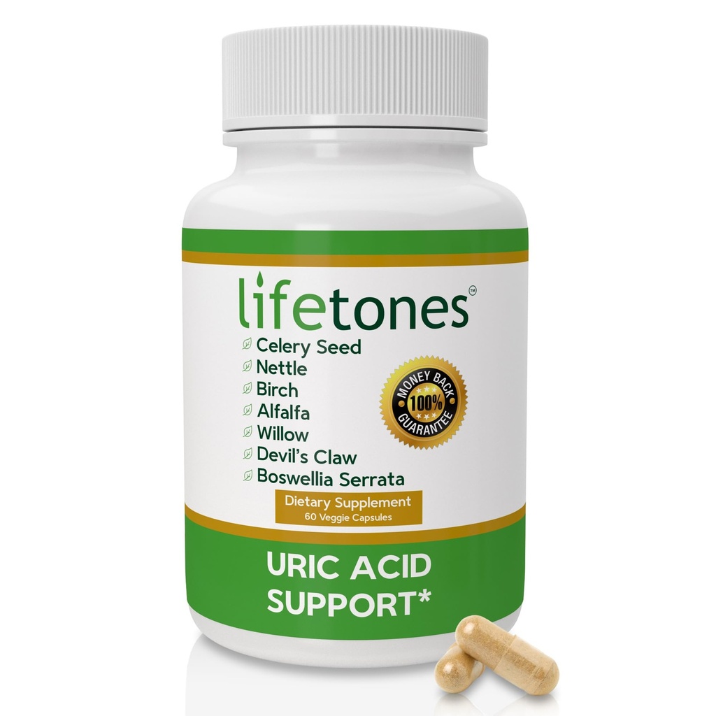 Lifetones Uric Acid Support - Herbal Joint Cleanse for Men and Women - Natural Remedy, Joustavuus Boost - Ei-GMO, Gluteenittomat - 60 Vegaanivitamiinit