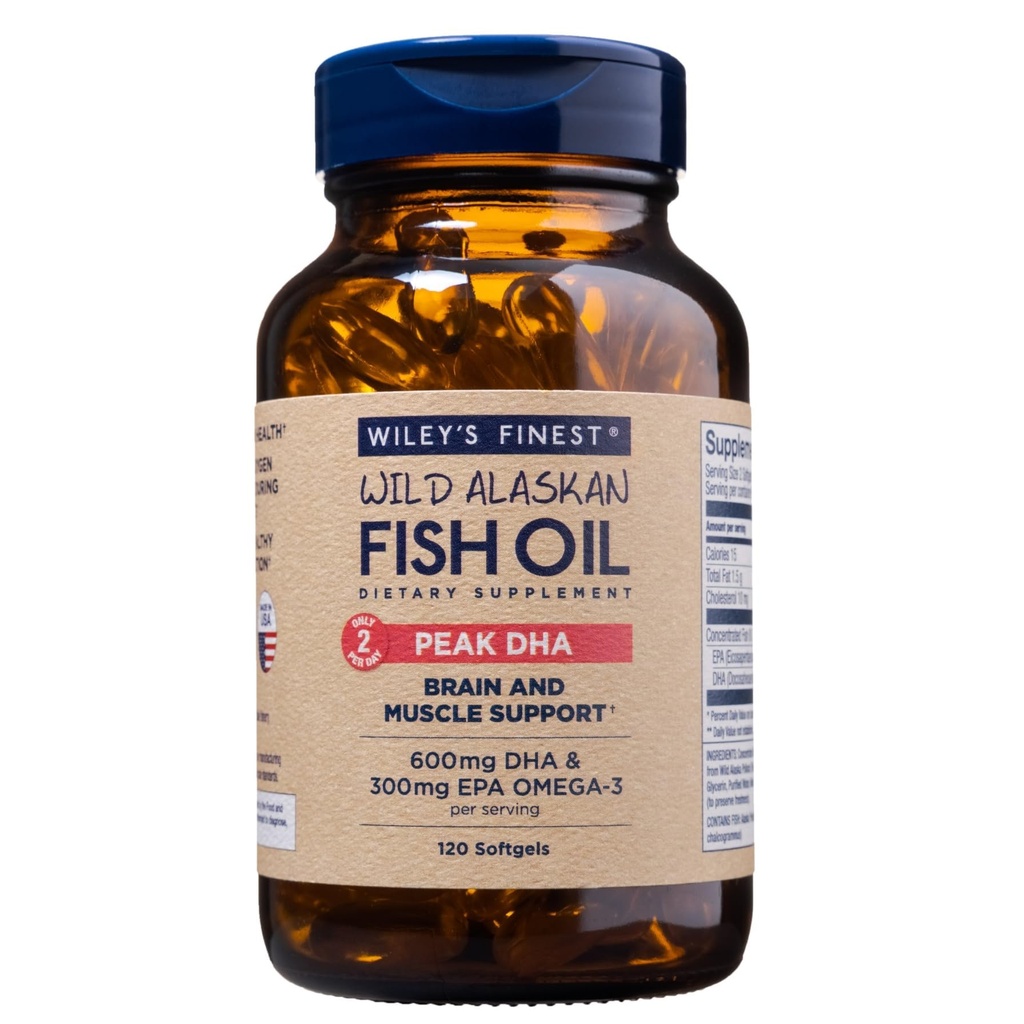 Wiley's Finest Wild Alaskan Fish Oil Peak DHA - 900mg EPA och DHA Omega-3s - 120 Softgels (60 portioner)