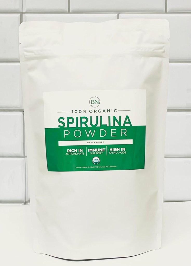 Spirulina Powder Organic 1kg/2.2lb -285 Servings 3.5g Serving Size - USDA Certified - RAW Nutrient Dense Över 70% Protein Per Serving - Purest Source Vegan Protein - Superfood