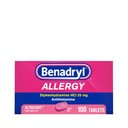 Benadryl Ultratabs Allergy Medicine, 25 mg Difenhydramiini HCl Antihistamiini Tabletit kylmän ja allergian oireiden lievittämiseen kuten aivastelu, runny nenä, kutiava silmä ja kurkku, heinänuha, 100 kreivitablettia