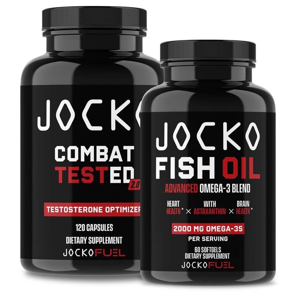 Jocko polttoaine täydentää Bundle - Test Booster miesten + Omega 3 Fish Oil (2 pakkaus) Tehokas antioksidantti ja lihas rakentaja