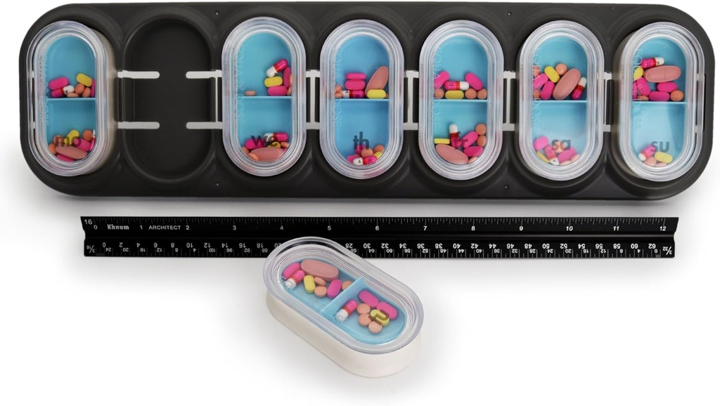 EQUADOSE Weekly Pill Organizer, Extra Large 7-Day Vitamin Jumbo Case med flyttbara Pods, Oversized Medication Carrier för Easy Travel och Daily Health Management, Travel-Friendly