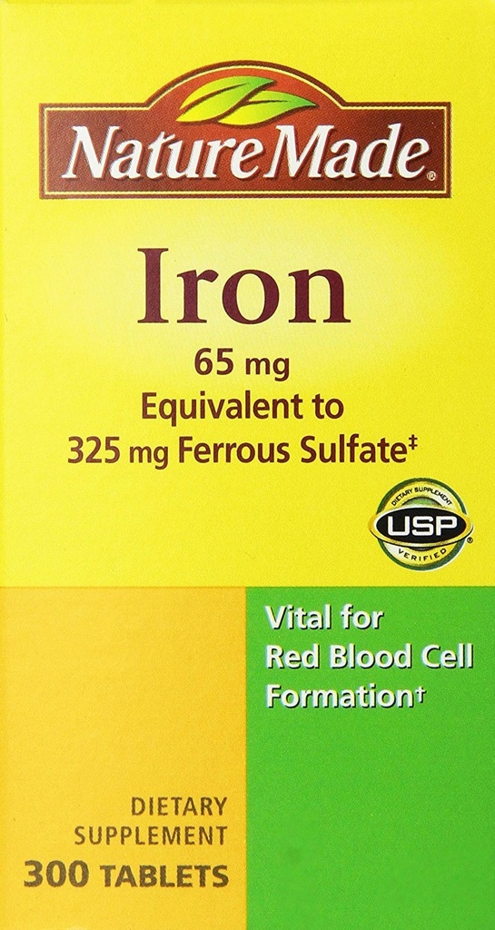 Nature Made Iron 65mg, Equivalent till 325 mg Ferrous Sulfate - 300 tabletter