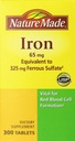 Nature Made Iron 65mg, Equivalent till 325 mg Ferrous Sulfate - 300 tabletter