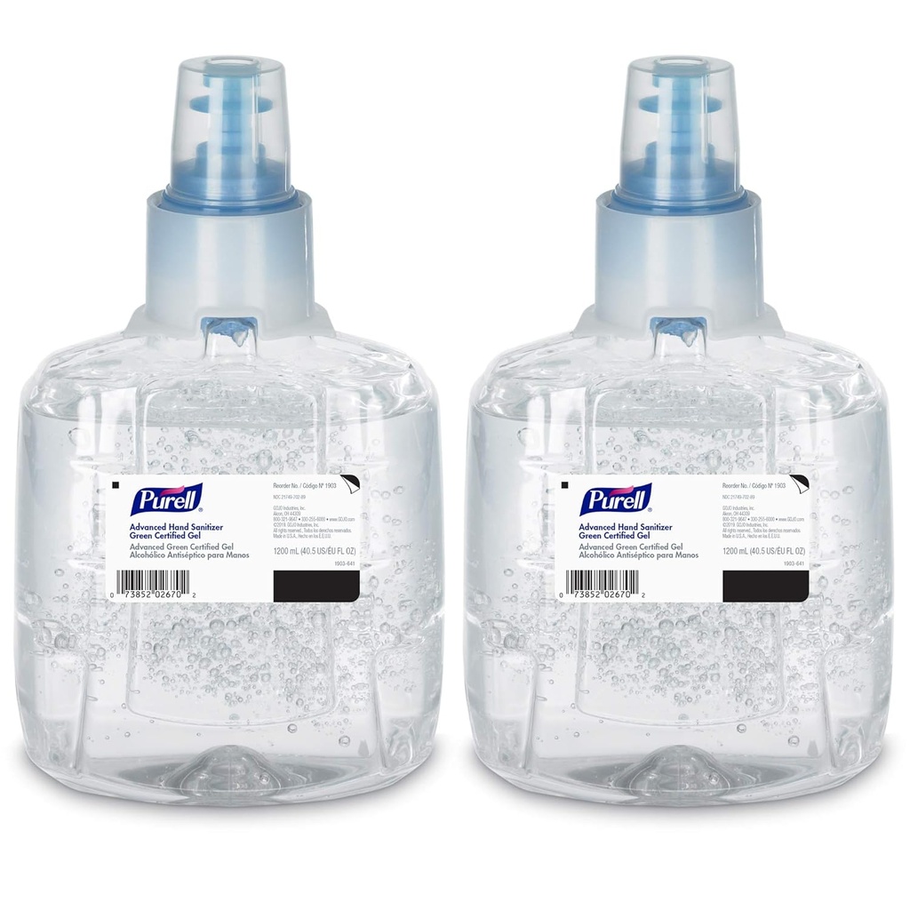 Purell Advanced Green Certified Hand Sanitizer Gel, 1200 ml Sanitizer Refill for Purell LTX Touch-Free Dispender (paketti 2) - 1903-02