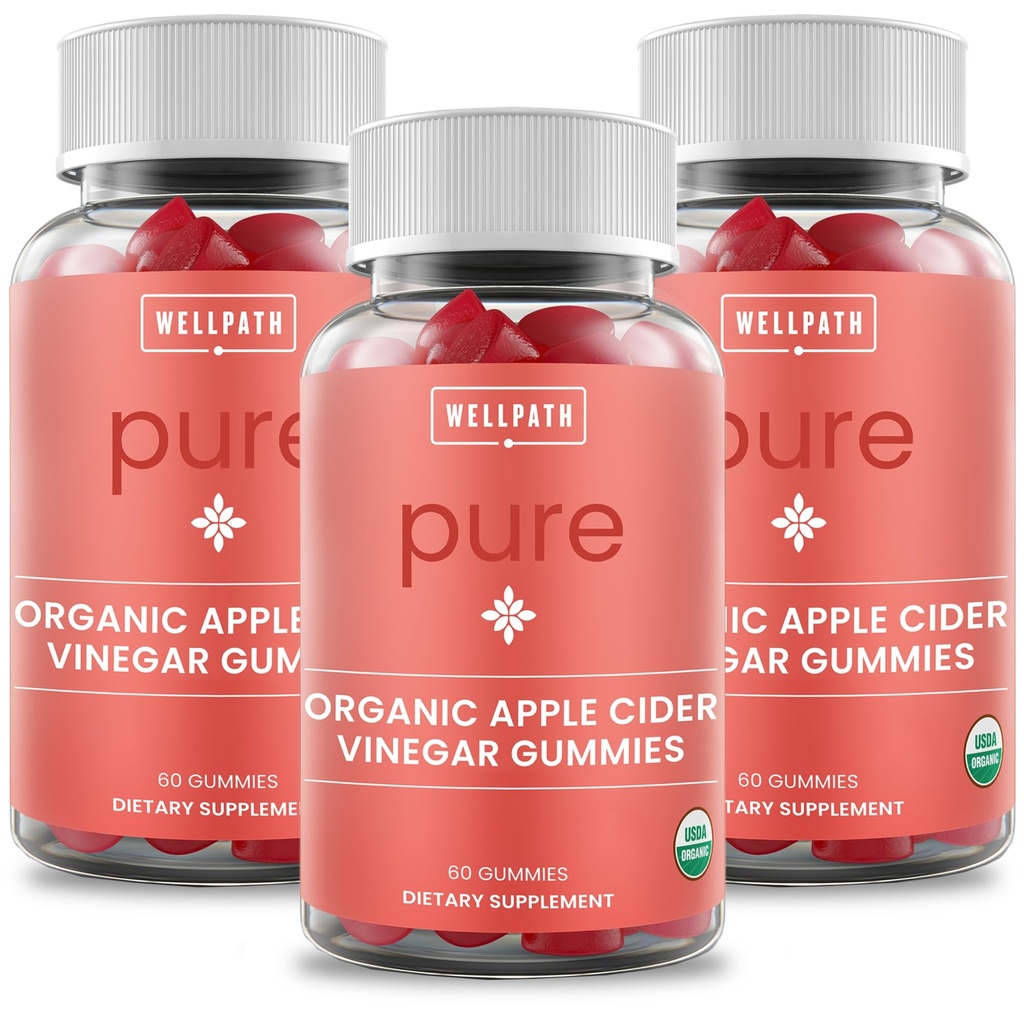 WellPath Pure Organic Apple Cider Vinegar Gummies från The Mother (3 Pack) - Made with Ginger for Gut Health | Vegan, Non-GMO, 180 Ct