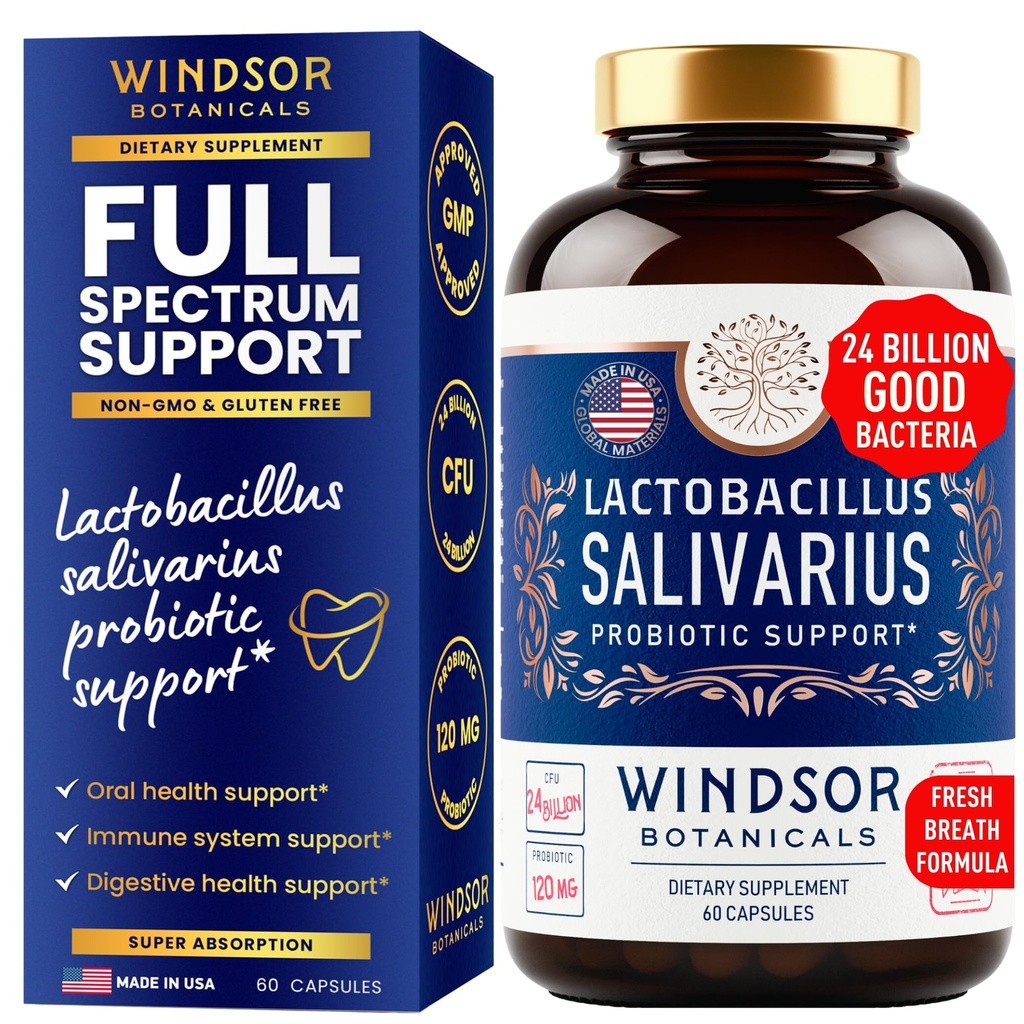 Lactobacillus Salivarius Probiootti - 24bn PMY L Salivarius Dental Probiootit hampaat ja Gums - Bad Breath Hoito aikuisille, Immuunituki, Ruoansulatus - 60 suun probiootti kapselit