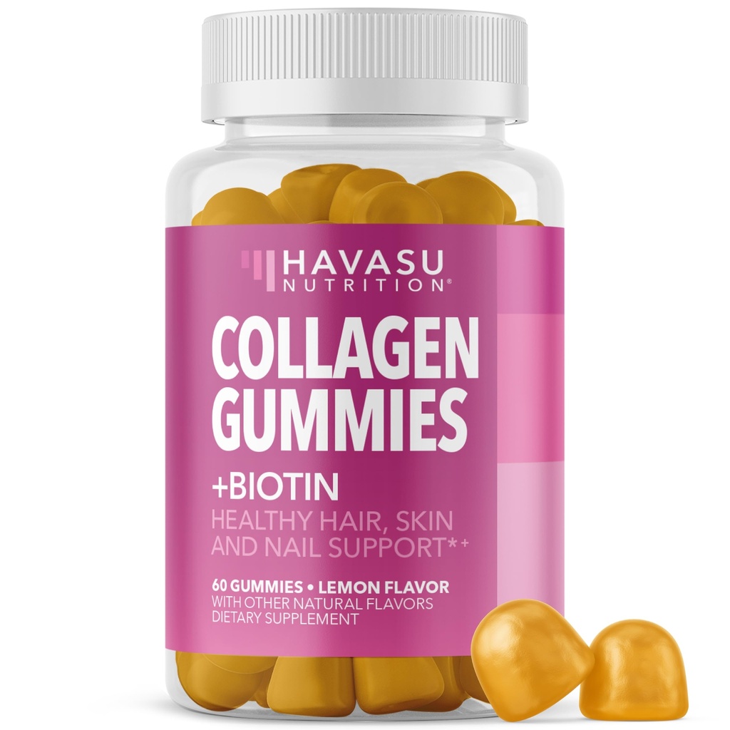 Collagen Gummies for Women and Men with 2500mcg Biotin, Sinkki, C-vitamiini & E - Hydrolyzed Collagen Gumies for Hair, iho & kynsien tuki - Biotiini ja kollageeni Gummies - Sitruunamaku - 30 Tarjoilu