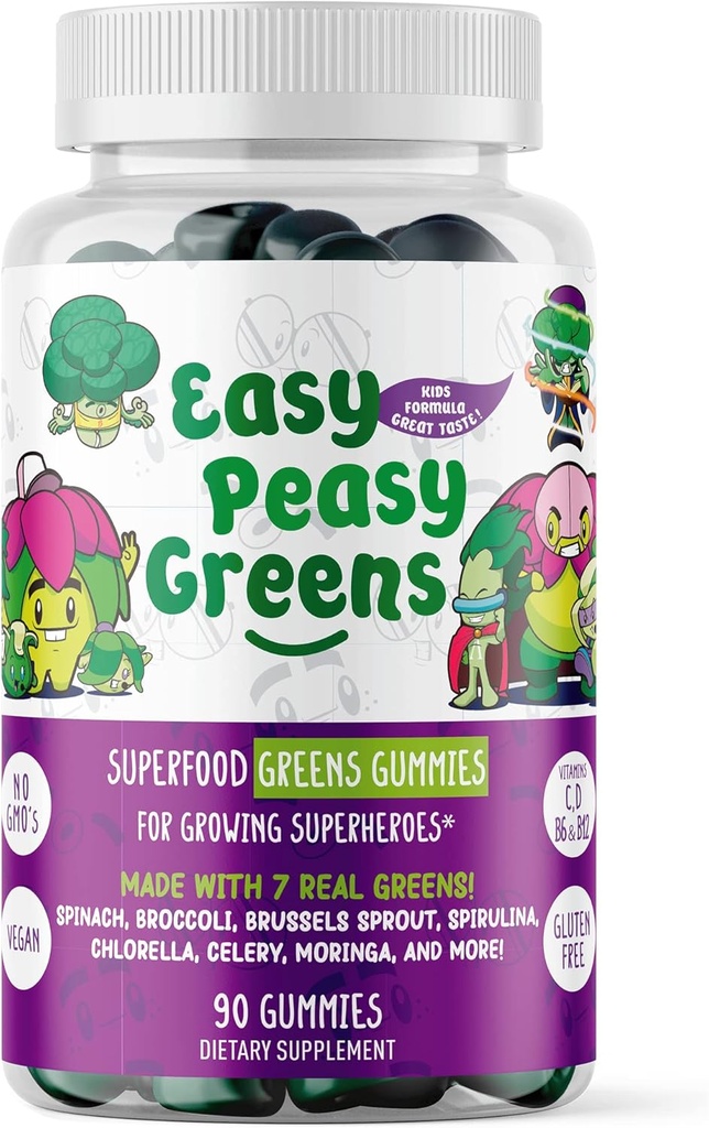 EasyPeasygreens Päivittäinen kasvis Gummies lapsille - 90 Greens Gummies - auttaa Picky Syöjät saada niiden kasviksia - Valmistettu 10 Todellinen kasvisuutteet ja 100% Vegaani