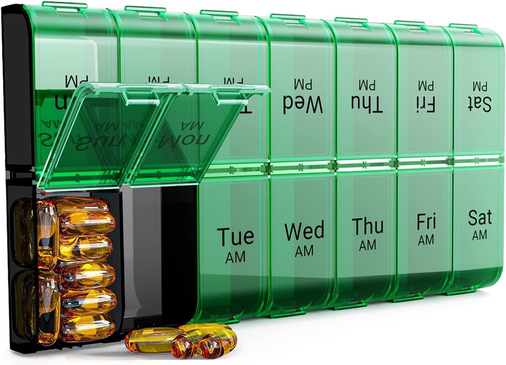 Extra Large Pill Organizer 2 gånger om dagen, XL 7 Day Pill Box AM PM, Jumbo Weekly Pill Case, Daily Night Oversized Medicine Organizer, Vitamin Holder, Big Pill Container, Twice a Day Pill Organizer