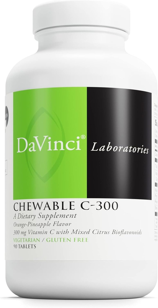DaVinci Labs Pureskeltava C-300 - Support to Support Immuuniter Health, Cholesterol ja Collagen Production - kanssa C-vitamiini, Pektiini ja enemmän - Gluteeniton - Orange Ananas Flavor - 90 Kasvissyöjä Tabletit