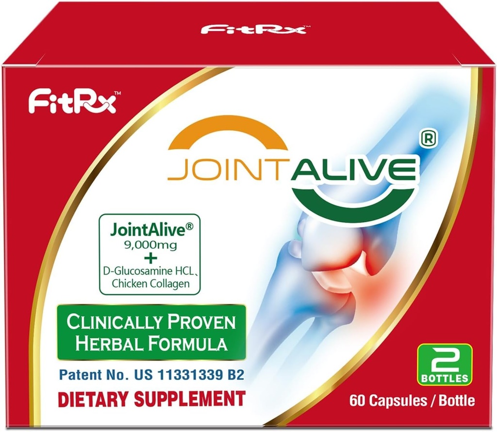 FitRx JointAlive Joint Support Supplements for Women & Men, Glukosamiini Chondroitin, tyyppi II Collagen, Relief joints Epämukava, Cartilage Repair, as Quickly as 7 Days, 60 Servings