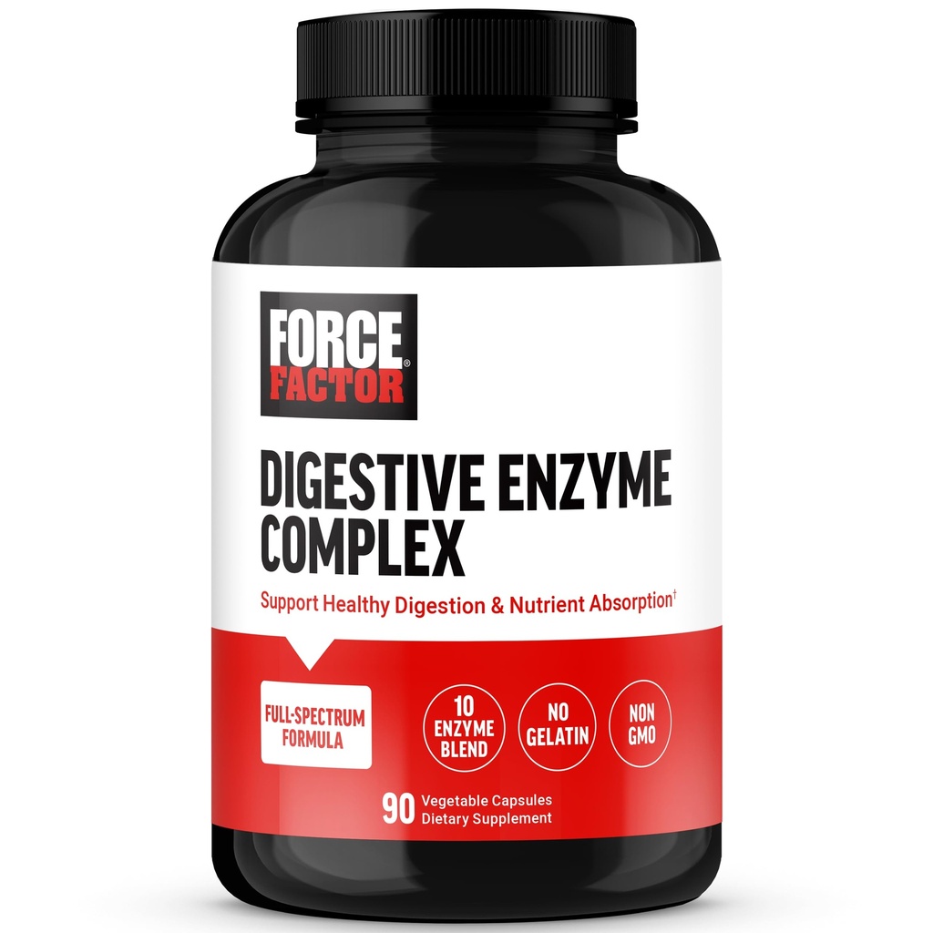 FORCE FACTOR Dgestive Enzymes Complex tukemaan ruoansulatusta, Gut Health, ja tarjota turvotusta helpotusta naisille ja miehille, Full- Spectrum 10 Dgestive Enzymes, non-GMO, 90 kapselia