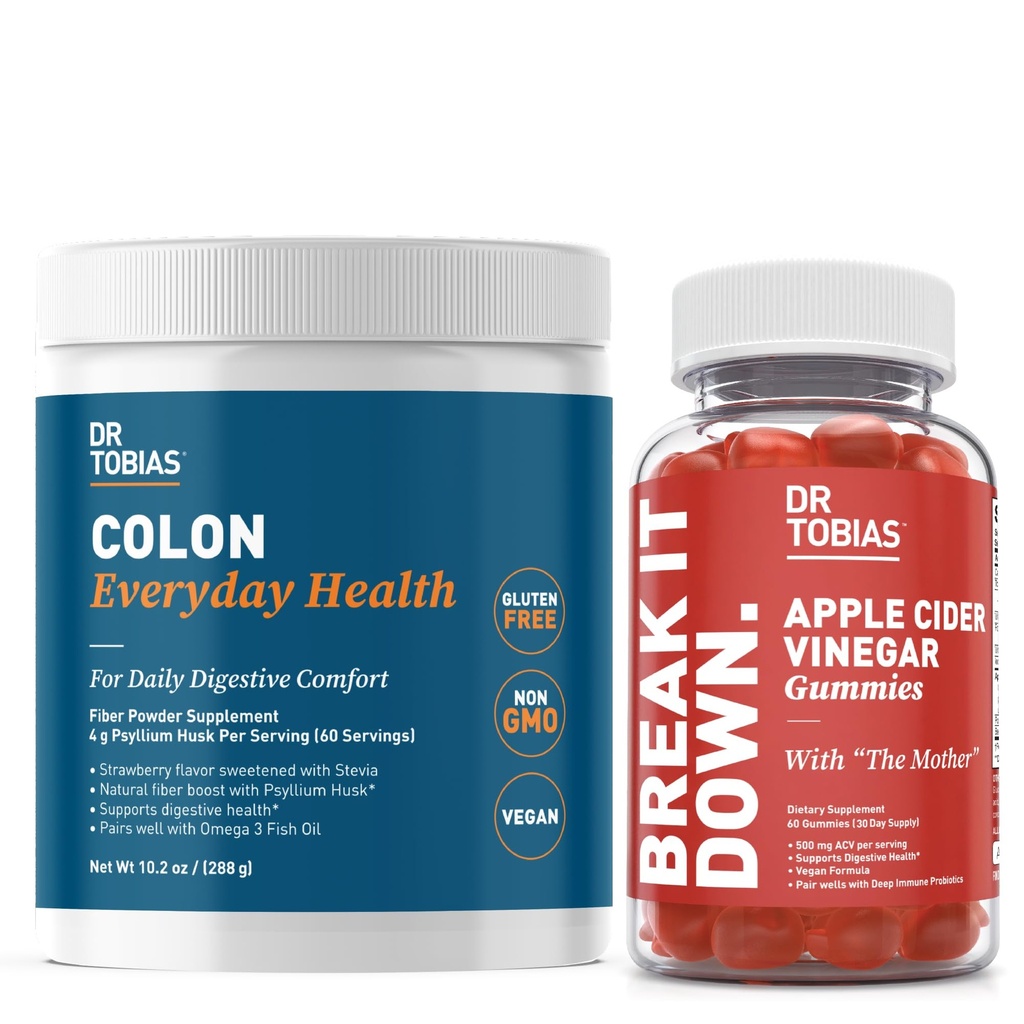 Dr Tobias Apple Cider Vinegar Gummies & Colon Everyday Health - Daglig Digestive, Detox och Cleanse Support med ACV Gummies & Psyllium Husk Pulver