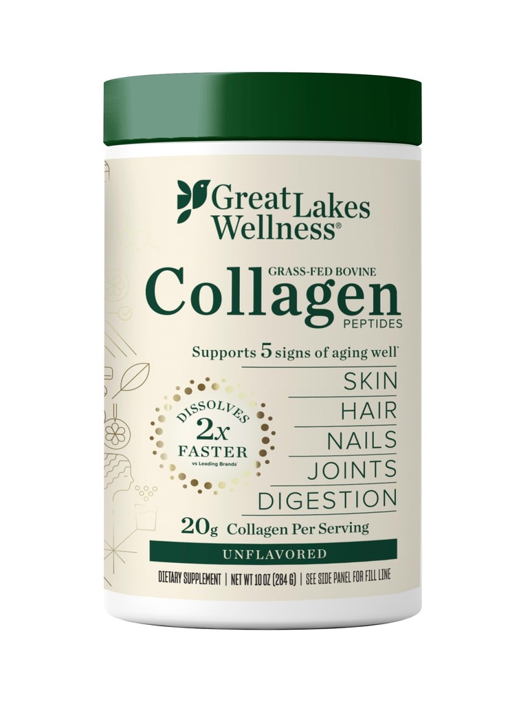 Great Lakes Wellness Collagen Peptides Powder for Skin, Hair, Nails, joints & Digestion - makuamaton - Nopea liuotus Hydrolysoitu, ei-GMO, Keto, Kosher - 10 oz