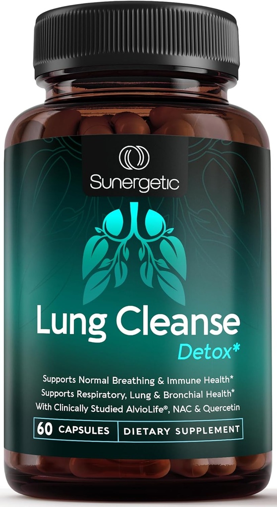 Sunergetic Premium Lung Support Supplement - Lung Cleanse & Detox Supplement Mullein Leaf, NAC, Boswellain & Boswellia-Lung Health Formula hengitys, hengitys & Bronchial Health-60 kapselit