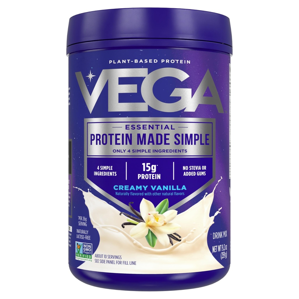 Vega Protein Made Simple Protein Powder, Vanilla - Stevia Free, Vegan, Plant Based, Terveellinen, Gluteeniton, Pea Protein for Women and Miehet, 9,2 oz (Packaging May Vary)