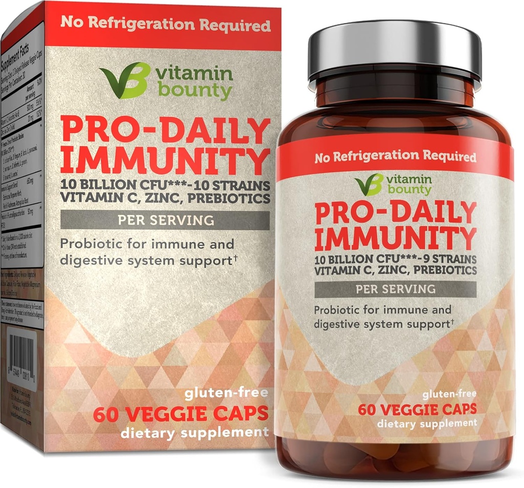 Vitamin Bounty Pro-Daily Probiotic - 10 miljarder CFU Blend, Zink & Vitamin C för Digestive Health, Immune Support Prebioitcs och Probiotika för kvinnor och män - 60 kapslar