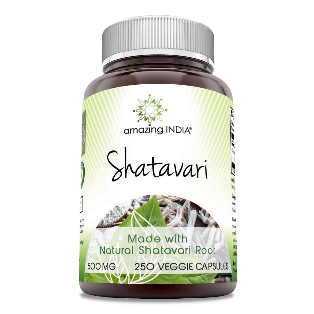 Hämmästyttävä Intia Natural Shatavari 500 Mg per Tarjoilu 250 Kasviskapselin täydennysosa 