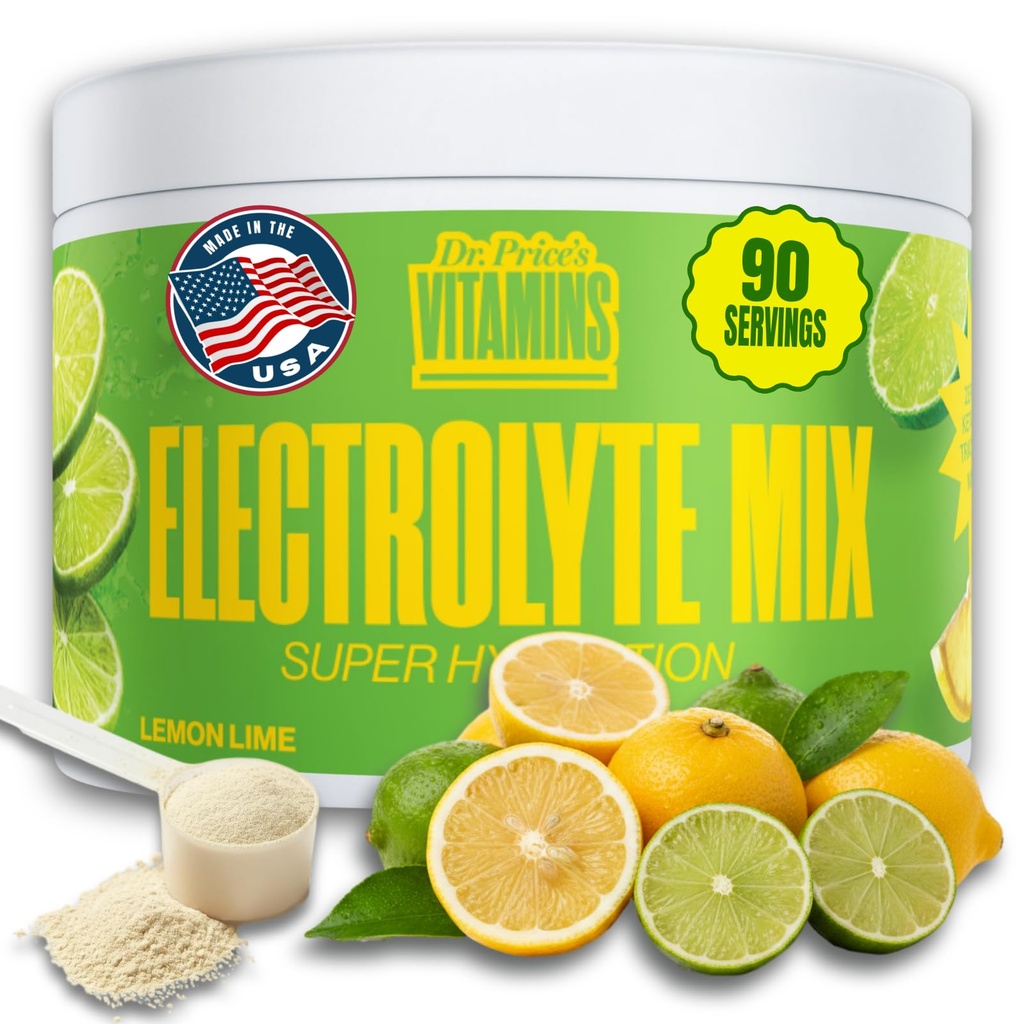 Dr. Price's Electrolyte Mix | Sugar-Free Hydration Powder med 72+ Trace Minerals | No Sugar, Fast-Dissolving Electrolytes Powder Packets | Lemon-Lime, 90 Servings