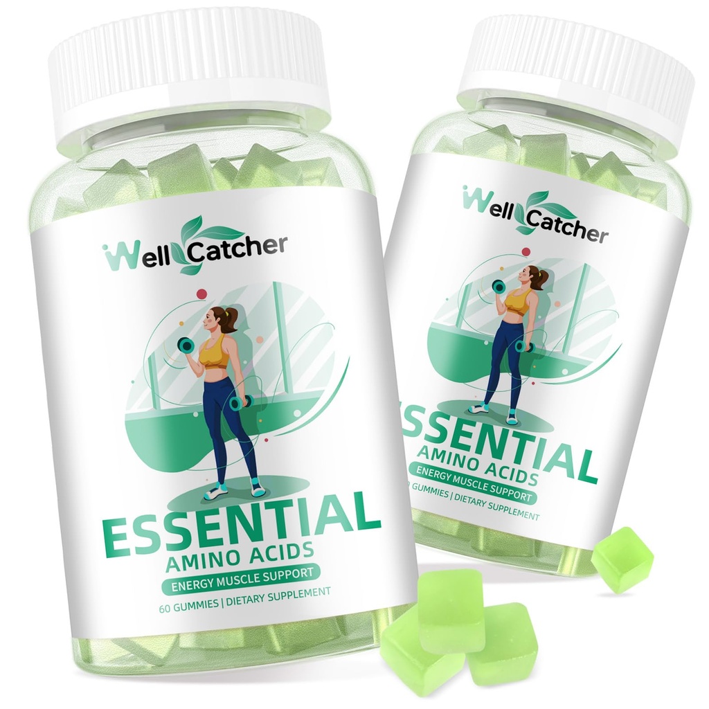 EAA Gummies Essential Aminosyror - 60 dagar Supply All 9 Essential Aminos och All Branched-Chain Aminos (BCAAs) Sockerfri med Muscle Recovery Energy Support Non GMO Green Apple smak