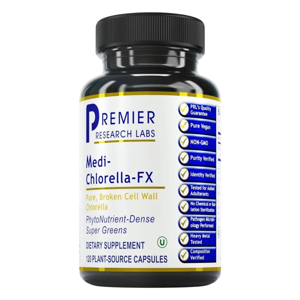 Premier Research Labs Medi Chlorella-FX - Chlorella Capsules, Chlorophyll Capsules, organiska piller för kvinnor och män, Chlorophyll Supplement - 120 vegetariska kapslar
