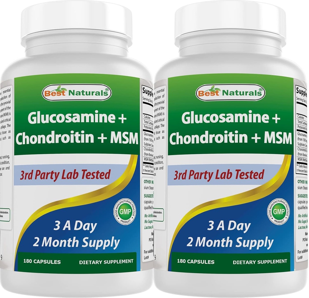 Best Naturals, Glukosamiinikondroitiini ja MSM Joint Supplements, 2600 mg per Serving (180 pistettä (Pakkaus 2))