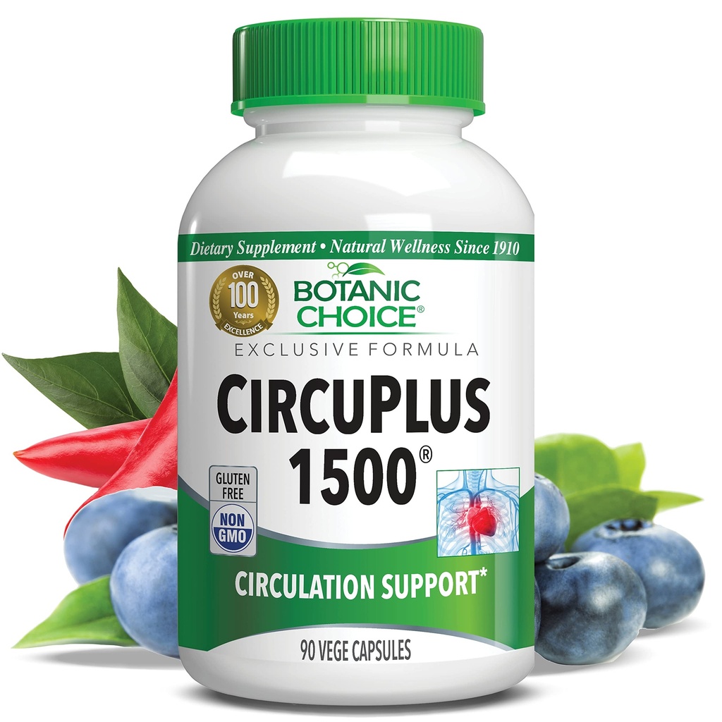 Kasvitieteellinen valinta CircuPlus 1500 - Heart Health & Circulation ja Vein Support Supplement - B-vitamiini, Cayenne Pepper, Hawthorn, Ginkgo Biloba aikuisille Miehet ja naiset (90 kapselia)