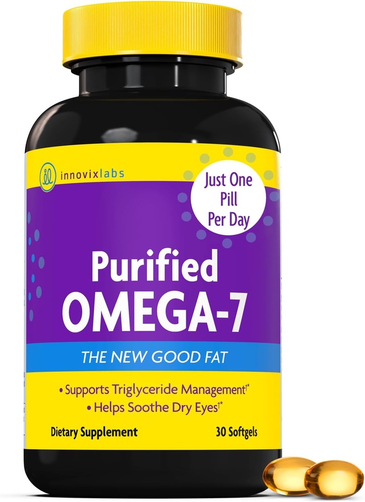 InnovixLabs Purified Omega 7 Supplement - 210 mg Omega-7 Palmitoleic Acid, Fish Oil för Metabolism & Triglyceride Support, Essential Fatty Acids, IFOS godkänd, 30 Softgels
