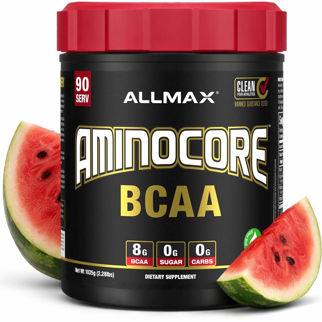 ALLMAX Nutrition AMINOCORE BCAA Powder, 8.18 Grams of amino acids, Intra ja Post Treout Recovery Drink, Gluteeniton, Watermelon, 945 g