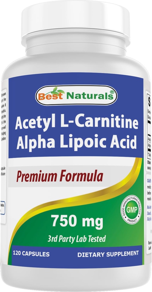 Best Naturals Acetyl L-karnitiini ja Alfa Lipoiinihappo 750 mg 120 kapselia