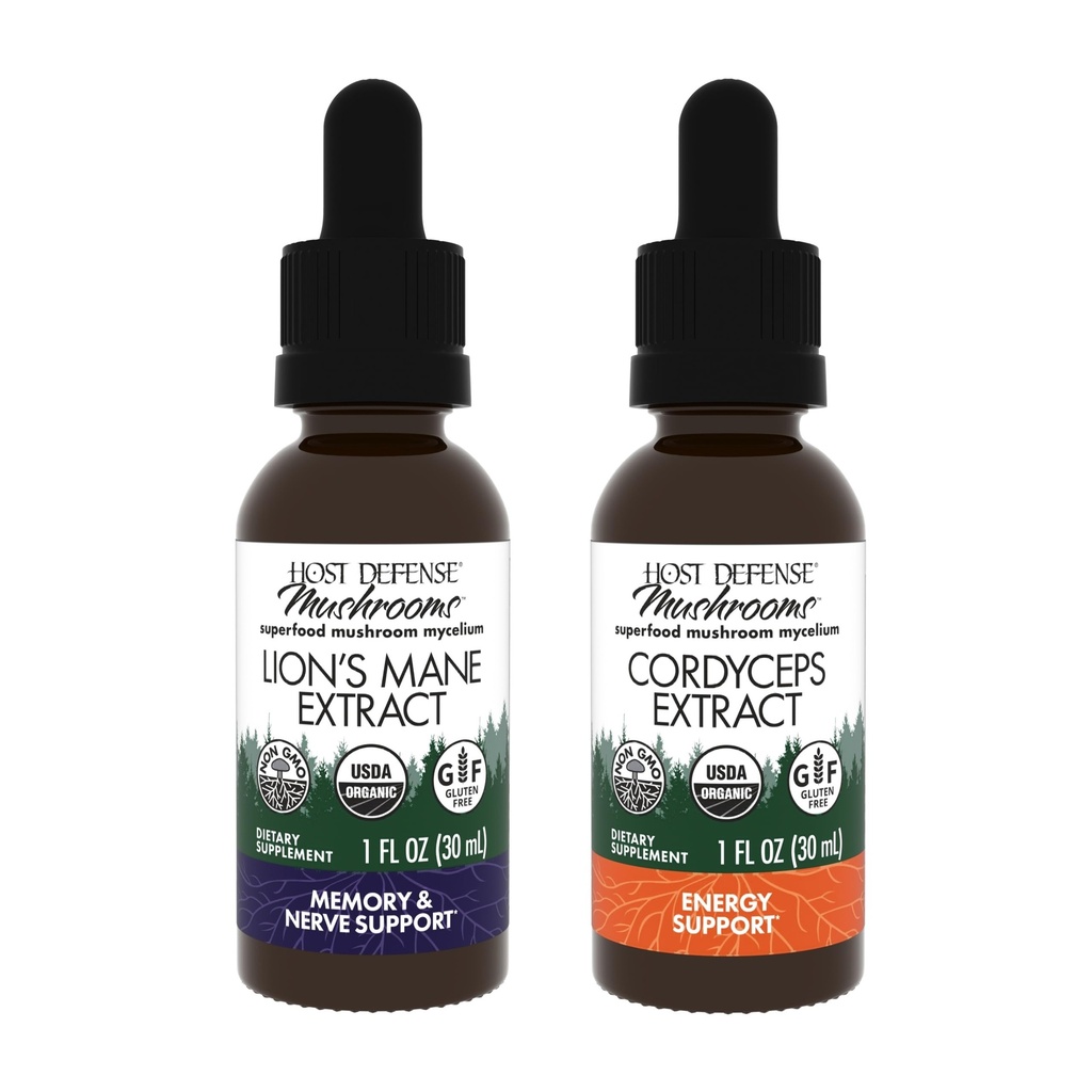 Host Defense Bundle kanssa leijonan mane Extract, 1 fl oz & Cordyceps Extract, 1 fl oz - Tuki aivojen terveys, muisti & Focus - Immuuni-ja energiatuen täydentää *