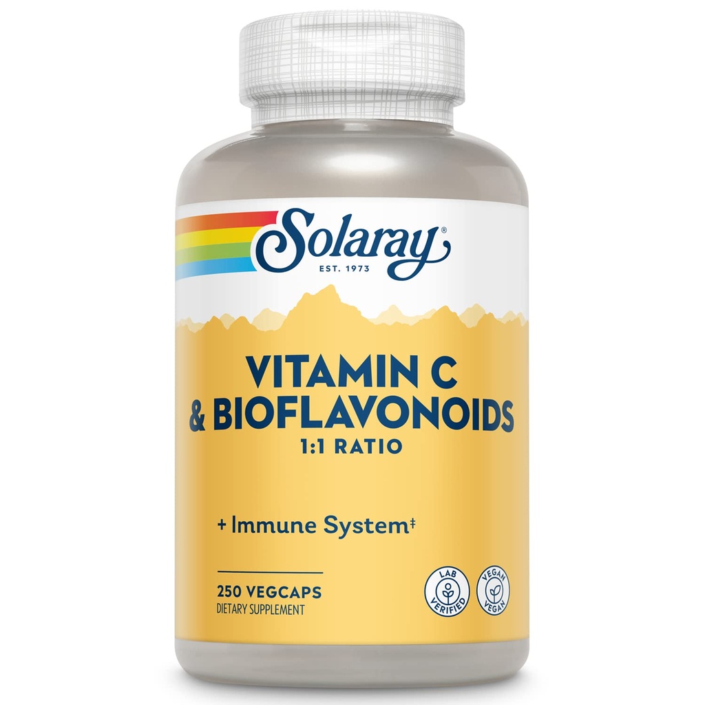 SOLARAY-vitamiini C 500 mg kanssa Citrus Bioflavonoidit, 1:1 suhde - antioksidantti ja immuuni tuki täydentää - C-vitamiinia Rose HIPS ja Acerola, Vegan, 60 päivän takuu, 125 Servings, 250 VegCaps