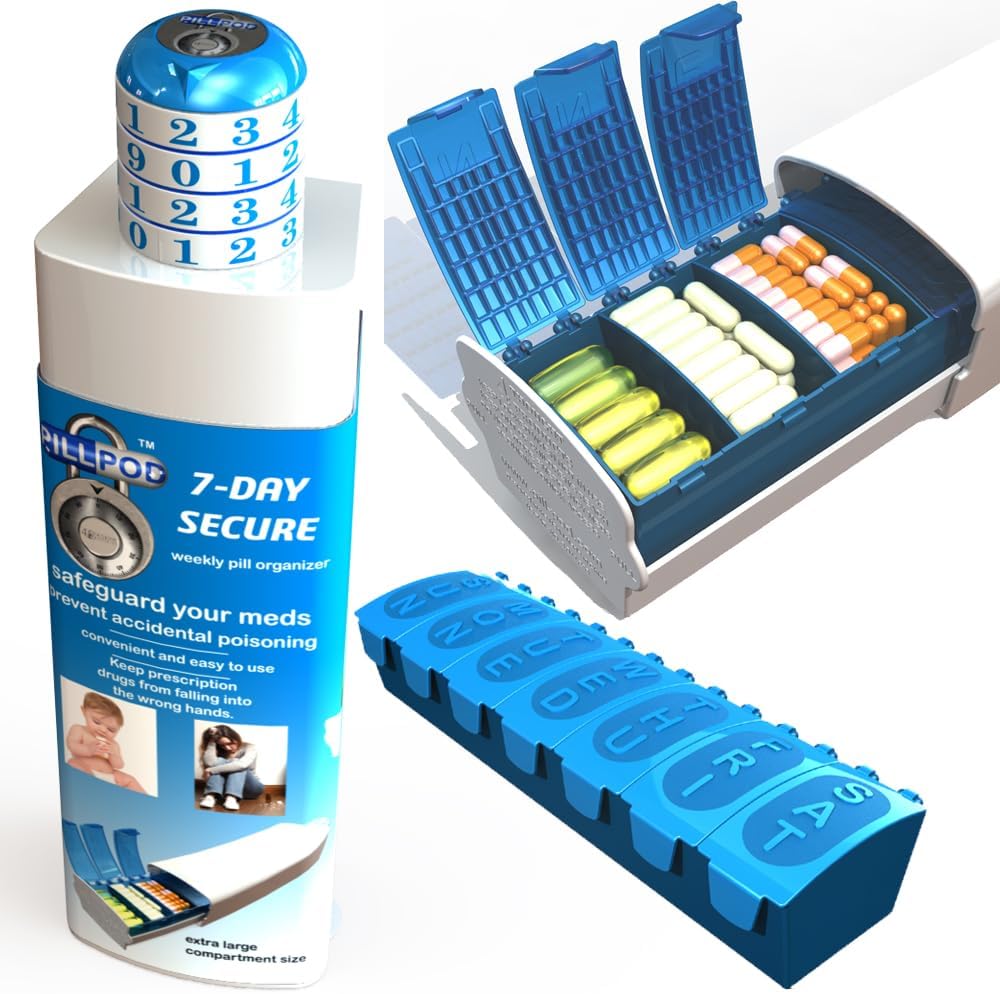 Pill Pod 7 Day Secure, Locking Pill Organizer, Lapsi-Resident Lock Box, Erittäin suuri viikoittain pilleri suunnittelija, vanhempi ystävä