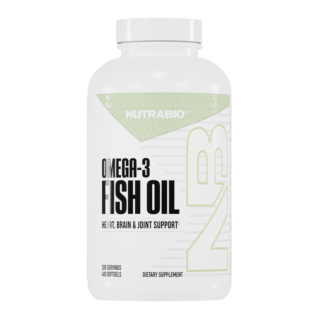 NutraBio Omega 3 Fish Oil Lisäravinteet, 2000mg, 400 Softgels - EPA DHA Omega 3 rasvahappo täydentää auttaa tukemaan terve sydän