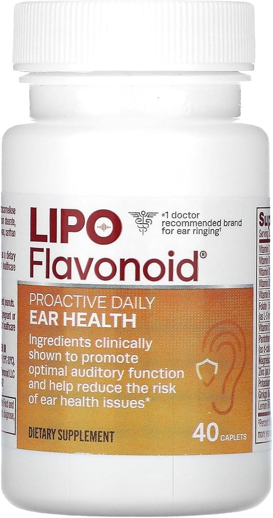 Lipo-Flavonoidin proaktiivinen korvaterveyslisä, edistää pitkäaikaista ja tukee optimaalista kuulotoimintoa ja kognitiivista terveyttä, 40 Caplets