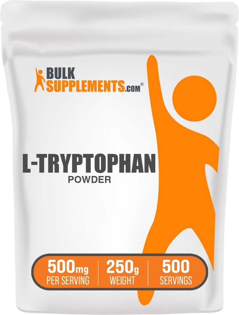 BulkSupplements.com L-Tryptophan Powder - Tryptophan täydentää, Aminohappoa täydentää - Gluteeniton, 500 mg per tarjoilu, 250g (8,8 oz) (pakkaus 1)