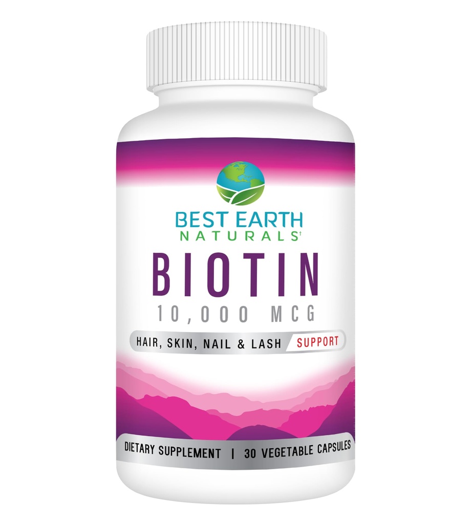 Best Earth Naturals Biotin 10.000mcg - Extra styrka Biotin Vitamin Supplement för att stödja hårväxt, starka naglar, långa ögonfransar och hälsosam hud