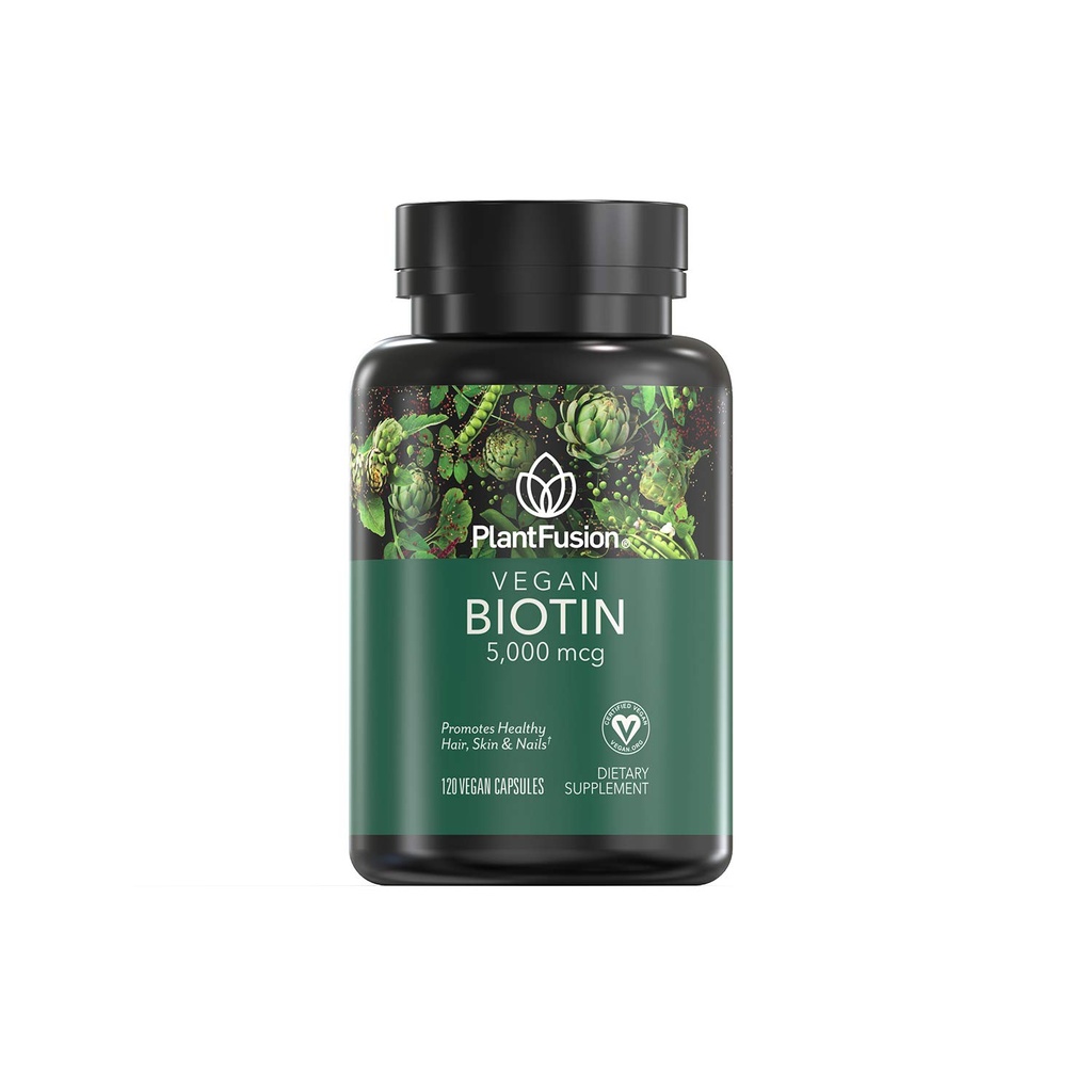 PlantFusion Vegan Biotin alkaen, Premium Vegan Biotin naisille ja miehille (5000 mcg), luonnollinen hiukset ihon ja kynsien vitamiinit, 120 vegan kapselit