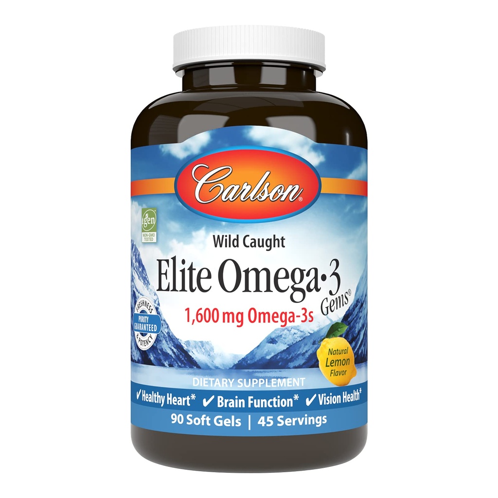Carlson Labs Wild fångade Elite Omega-3, 1600mg, Omega 3s, Soft Gels, 90 Count