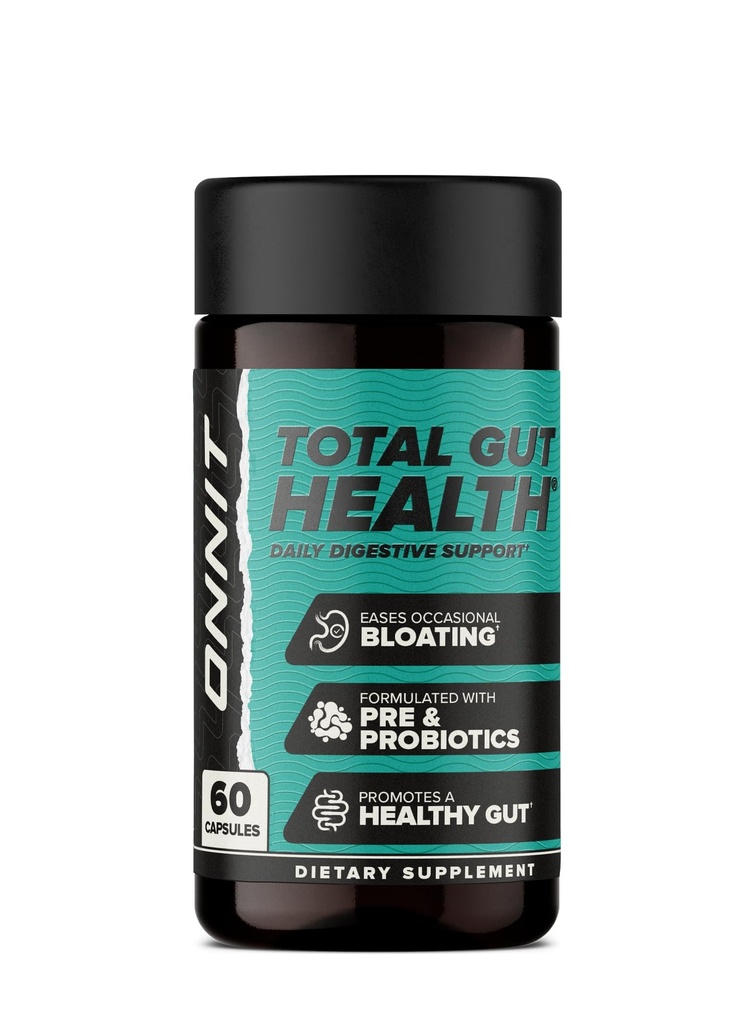 ONNIT Total Gut Health Daily Digestive Support, IGENTM Non-GMO Tested Digestion Supplement för kvinnor och män med 7 stammar av probiotika, prebiotika, enzymer och Betaine HCL, 60 Count