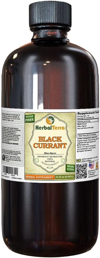 Black Currant (Ribes nigrum) Tincture, Dried Leaves Liquid Extract (Brand Name: HerbalTerra, Proudly Made in USA) 32 fl.oz (0,95 l)