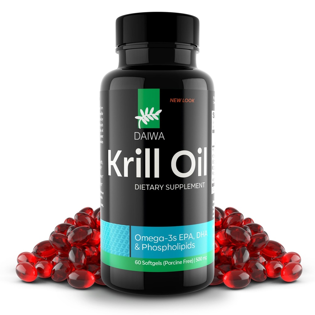 Daiwa Krill Oil 1000mg Softgels - EPA DHA Omega 3 Antarktis Krill Oil Supplement Astaksantiini - Natural Solution for Joint, Brain Support and Heart Health - 60/ct