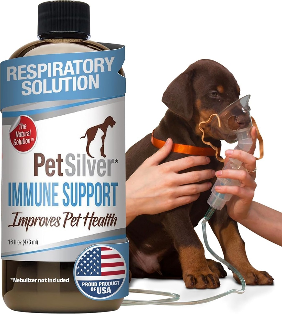 PetSilver Immuunituki, luonnollinen sumutin ratkaisu, edistää hengitysteiden terveyttä kissoissa ja koirilla, allergies, Sinus & Yskän hoito, helppokäyttöinen, patentoitu kelaatti hopea, valmistettu Yhdysvalloissa, 16 fl oz